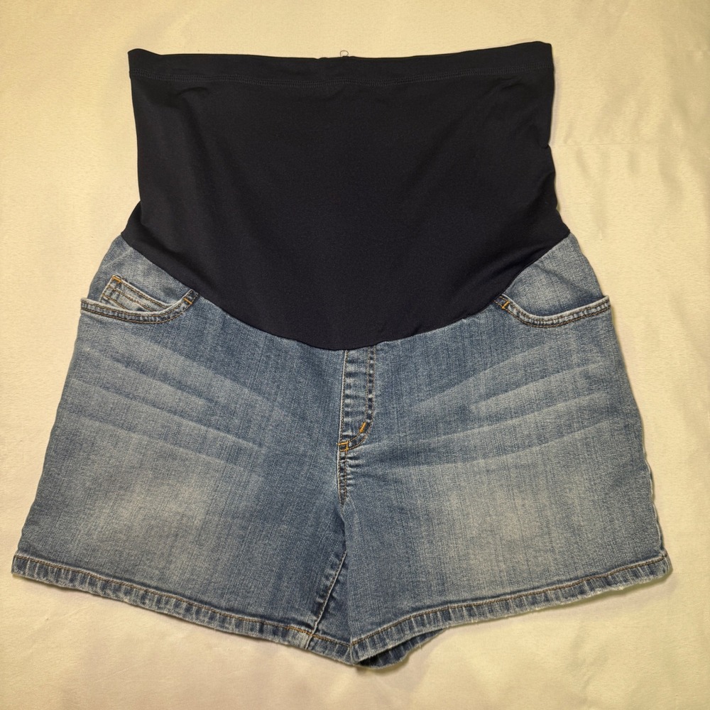 Maternity Denim Jean Shorts with Black Waistband